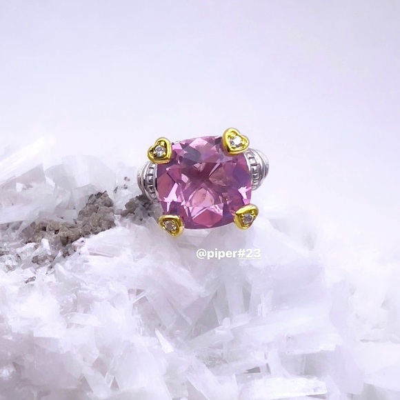 Judith Ripka Pink Crystal & Diamond JR TWO Sterling Silver 18K Fontaine Ring - 5 - Picture 3 of 14